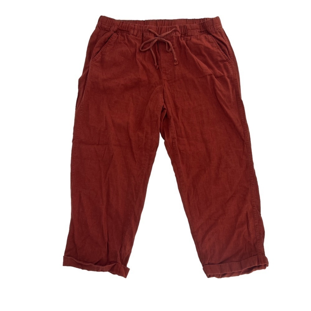 Burnt Orange Cuffed Hem Linen Capri Pants Size Small Women’s
